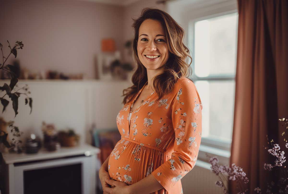 Glückliche schwanger Frau in Ihrer Wohnung